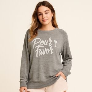 Wildfox "Pour Favor" Graphic Pullover Sweater Gray Size M